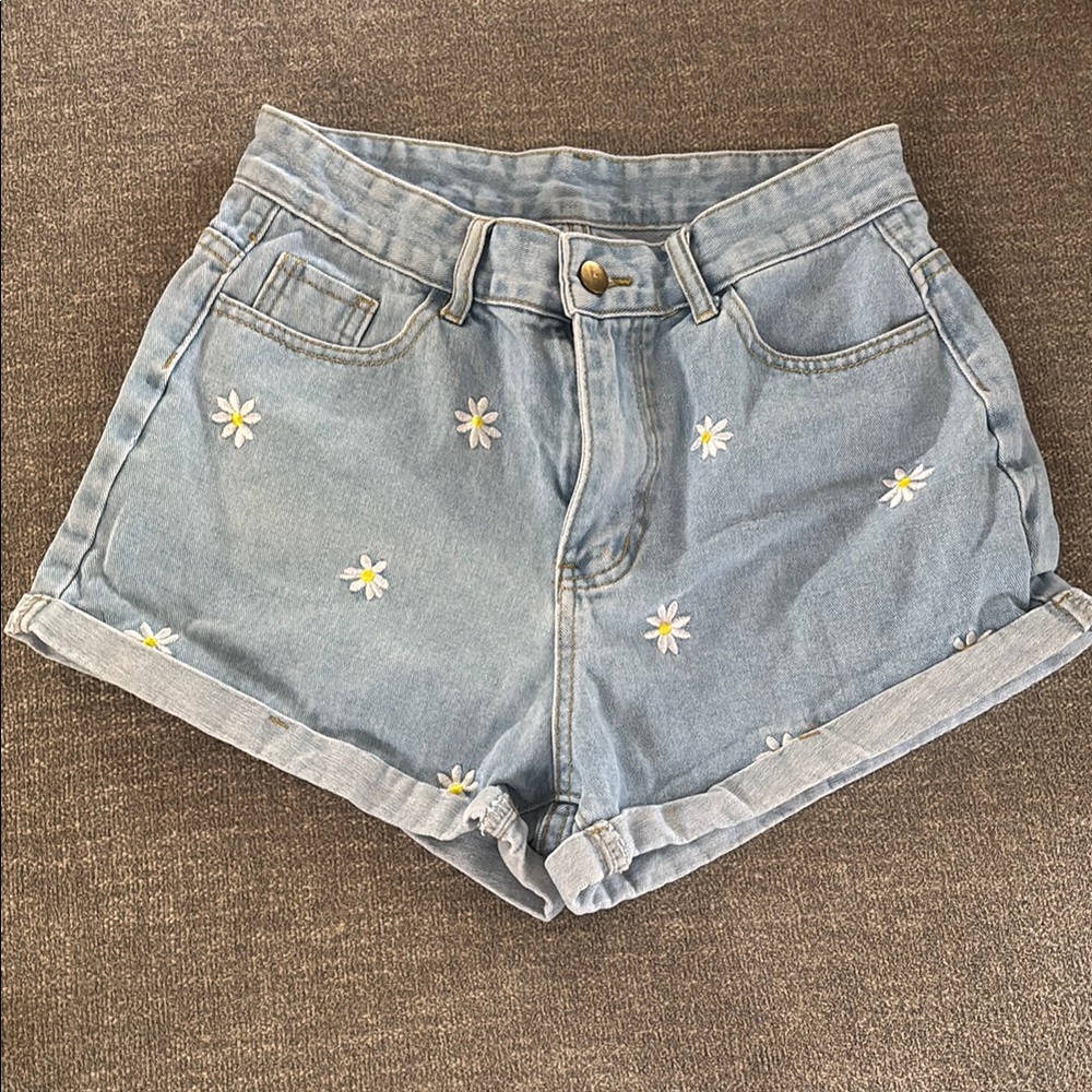 Daisy Embroidered Denim Shorts